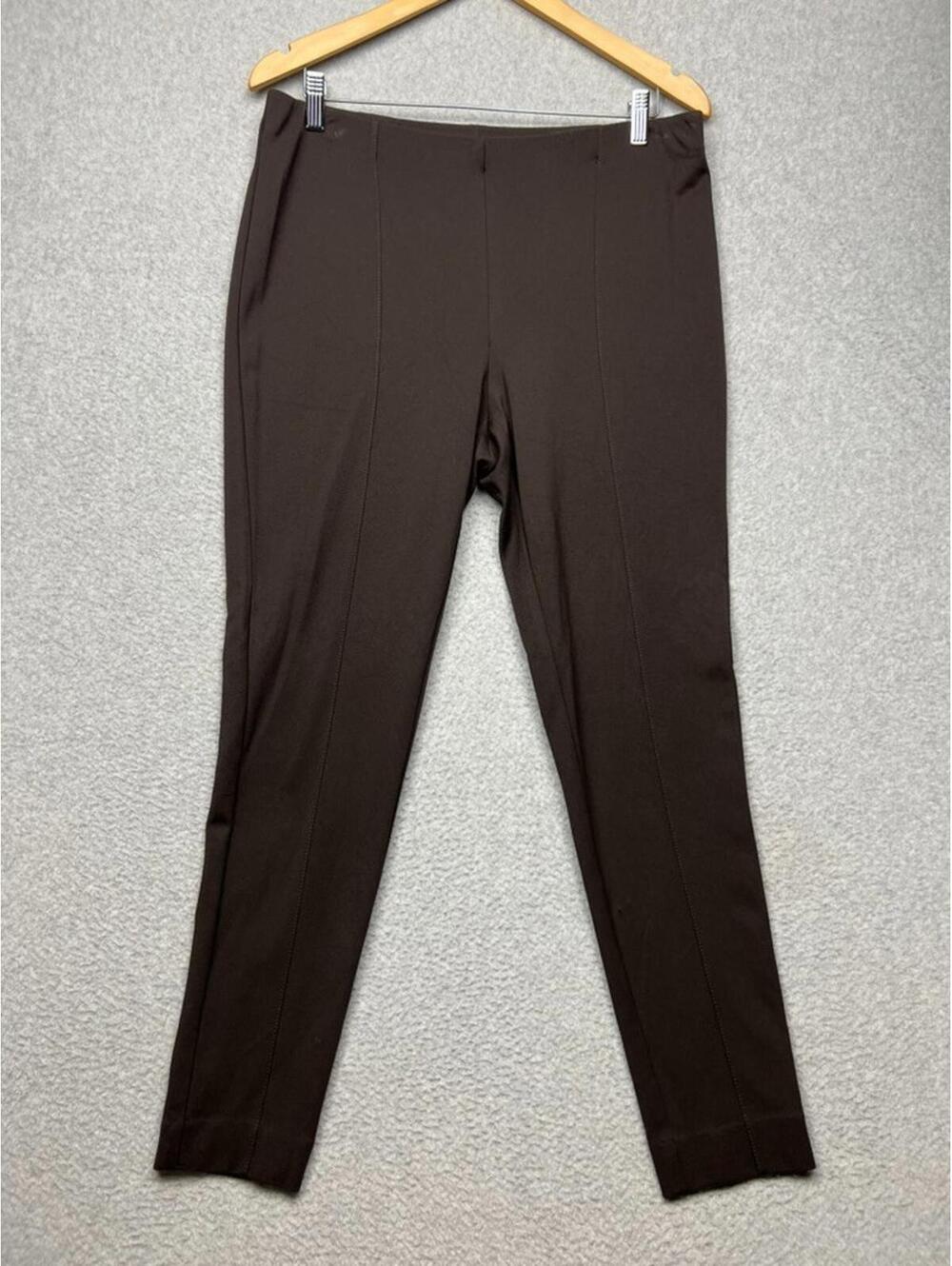 j jill Pants Ponte Pull On Leggings L Simple Dark Brown Knit Center Leg Seam